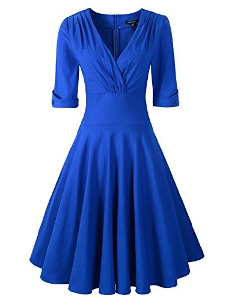 

penelope vintage 1950s vintage half sleeve delores v-neck swing dress, Black;gray