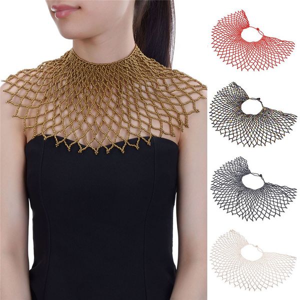 

jerollin 7 color big chunky statement pendant handmade beaded necklace luxury style feather collar choker jewelry for women, Golden;silver