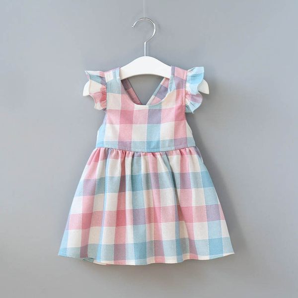 

summer girls flying sleeve plaid suspender dress korean fashion casual princess dresses sportwear kids designer clothes children clothing, Red;yellow