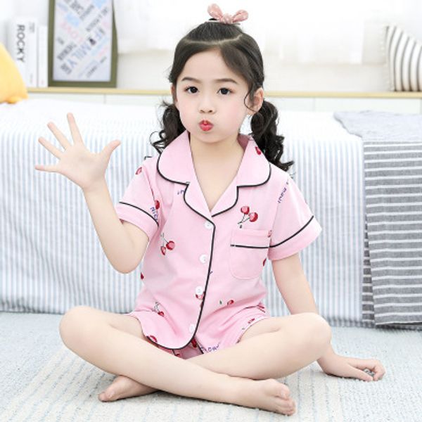 

2020 summer cotton kids pajamas set cute print lapel girl sleepwear set new party pajamas for boy gift home wear, Blue;red
