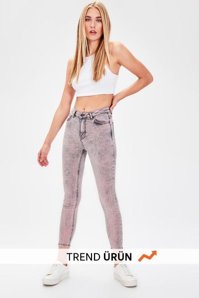 

trendyol black-flushing high waist skinny jeans twoaw20je0093, Blue