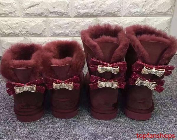 

australia wgg single double diamond snow boots female winter leather bow rhinestone crown warm thick cotton shoes