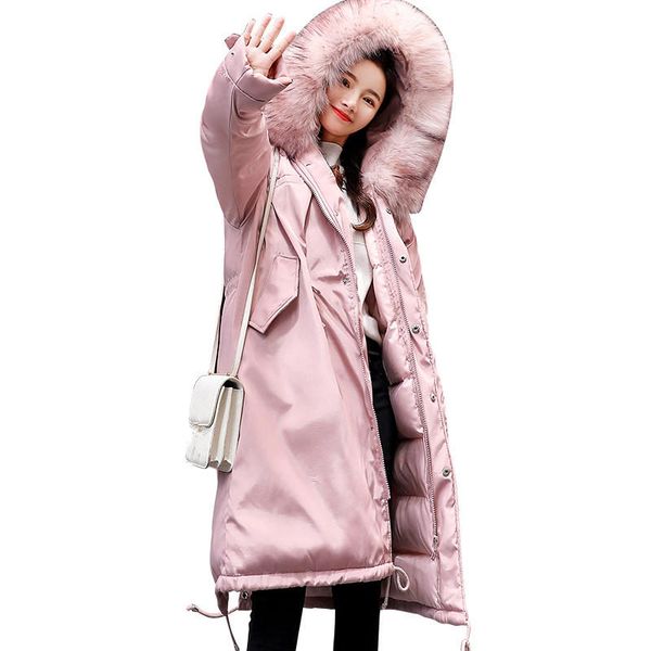 

winter jacket women parka loose hooded long sleeve down cotton coat female warm thicken zipper winter coat women clothing q1963, Black
