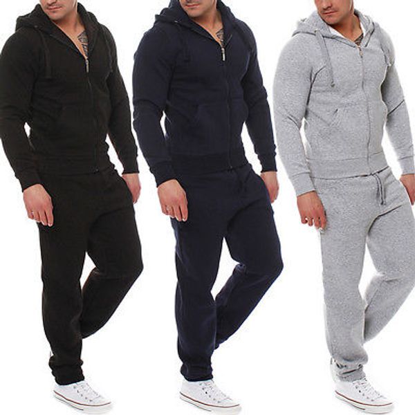 

2018 new trendy muscle men workout tracksuit pants suit sets hoodie coat trousers outerwear, Gray