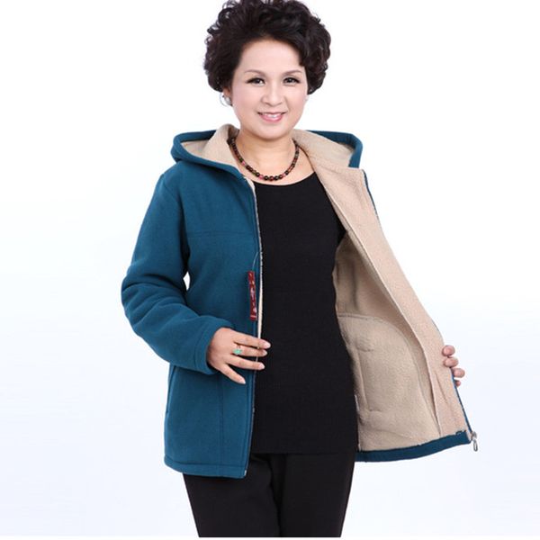 

middle-aged lady hooded coat 2019 autumn winter plus size 5xl polar fleece slim women jacket warm cotton short casual a647, Black