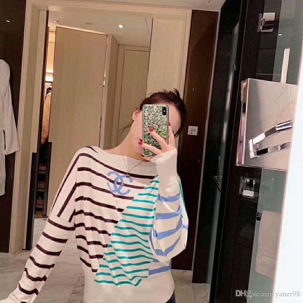 

the latest trend for 2020 is the striped patchwork bat sleeve lady sweater, designed in a stylish and comfortable jumper, s//l/xl of p, White