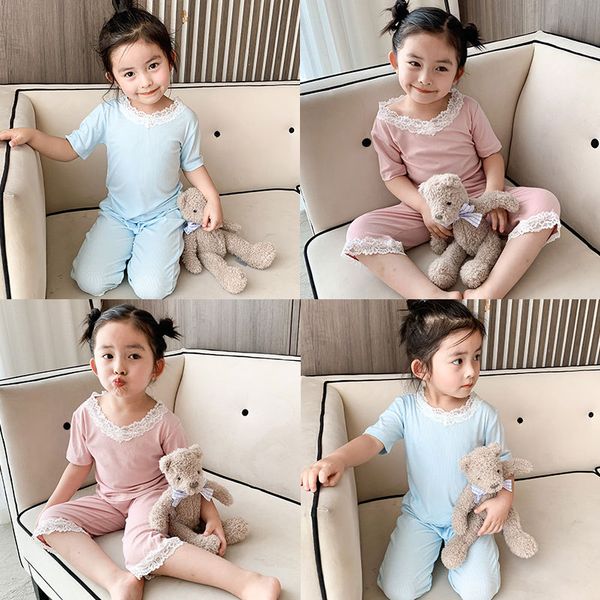 

spring kids clothes 2020 new korean children clothes pajama set children homewear pajamas dressing sleepwear kids nightwear, Blue