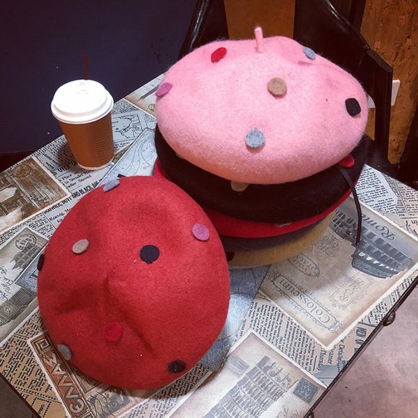 

ht1476 new autumn winter women hat fashion color dot female beret hats wool hat ladies artist painter french berets, Blue;gray