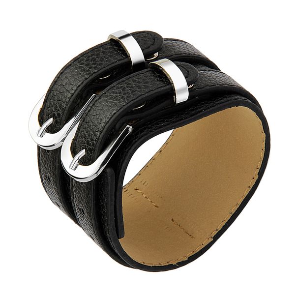

5cm wide cow leather cuff bracelet wristband strap buckle mens women bangle, Golden;silver