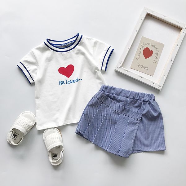 

детская одежда new 2019 спортивный костюм baby girl's summer outfits be loved рубашка и синие шорты в полоску юбки детская одежда футболка, White