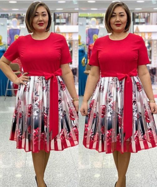 

2020 summer african women printing polyester plus size dress l-3xl, Red