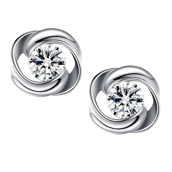 

925 sterling silver rhinestone rose flower wedding party banquet ear stud, Golden