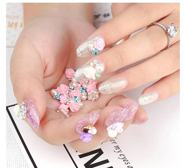

50pcs/lot=in one bag nail art rose pearl decorations rhinestones,alloy 3d nail charms,jewelry on nails salon supplers/je269-283, Silver;gold