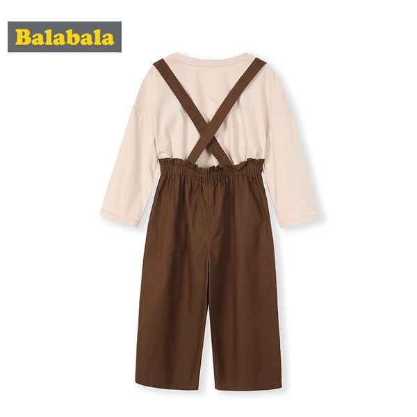 

balabala children clothing cotton clothes set girls autumn 2019 new big children's art fresh long sleeve strap pants + t shirt, White