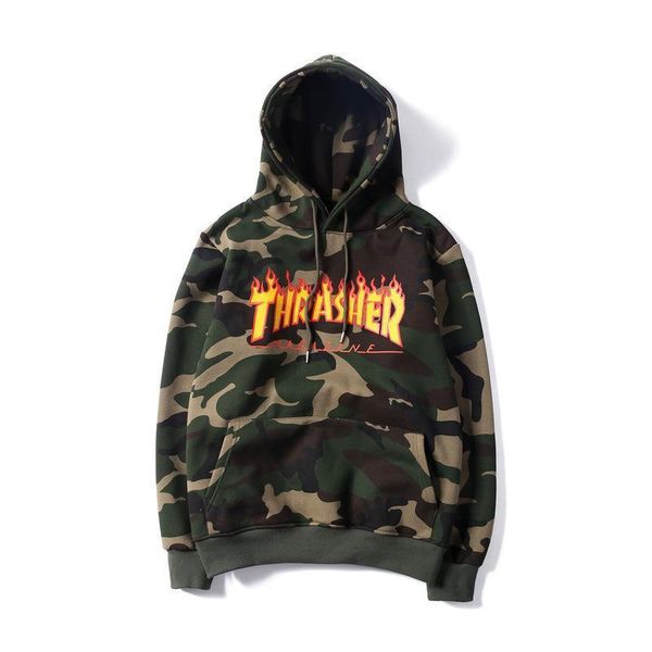 

mens hoodies fashion camouflage flame burning letter print plus velvet hoodies couple models street sweater, Black
