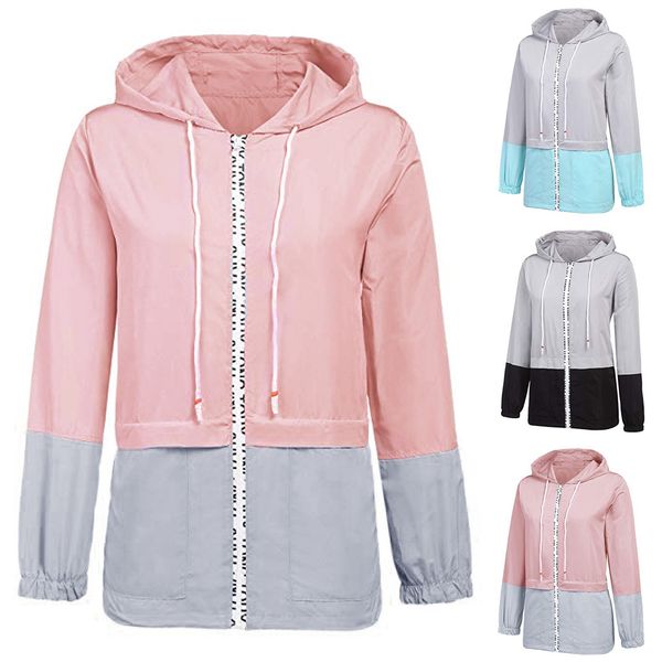 

women's fashion hooded jackets 2019 winter long sleeve patchwork thin skinsuits hooded zipper casual sport female jackets coat, Black;brown