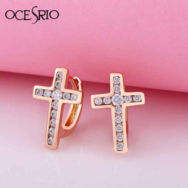 

ocesrio trendy rose gold 585 fashion cross earrings with natural stones zirconia unusual drop earrings women jewelry ers-s15, Silver
