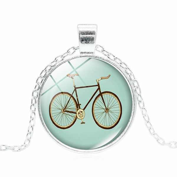 

20pcs / 1set retro bohemia necklace bike round pendant colorful chain vintage necklace jewelry fashion for women jewelry, Silver