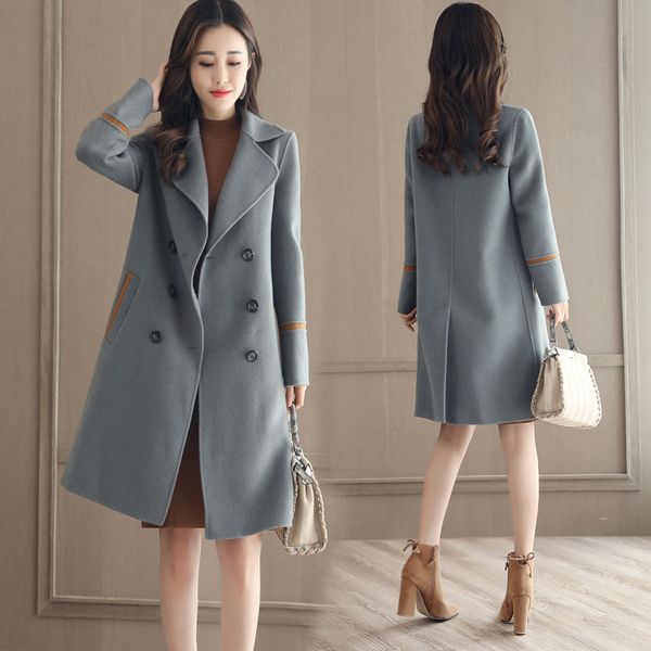 

mujer invierno 2020 abrigos wool blend long coat women elegant ladies outwear winter jacket casacos kj196, Black