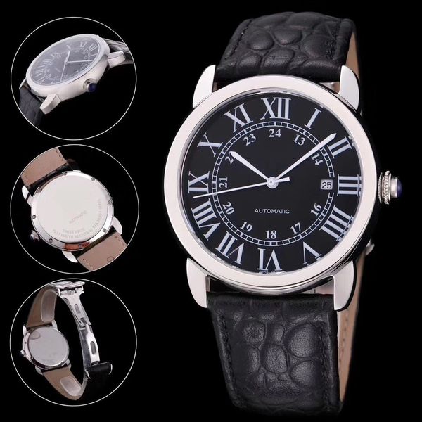 

sell automatic watch for man, luxury watch mechanical watch stainless watches steel wristwatch leather strap 055, Slivery;brown