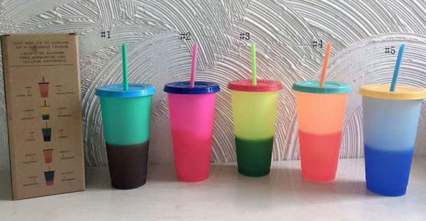 

new colour changing cup 700ml plastics reusable cold cup fruit juice mug big capacity with lid straw 5 colors dhl ing