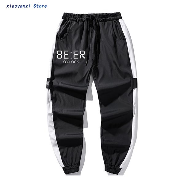 

beer hip hop long pants clock drink creative design personality sweatpants sportswear trousers, Black