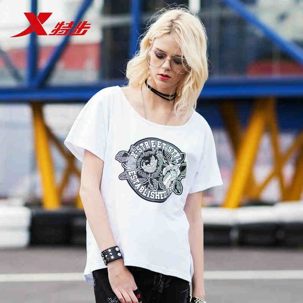 

882228019008 xtep short-sleeved t-shirt female loose section large size t-shirt 2018 autumn and summer new running shirt, Black;blue