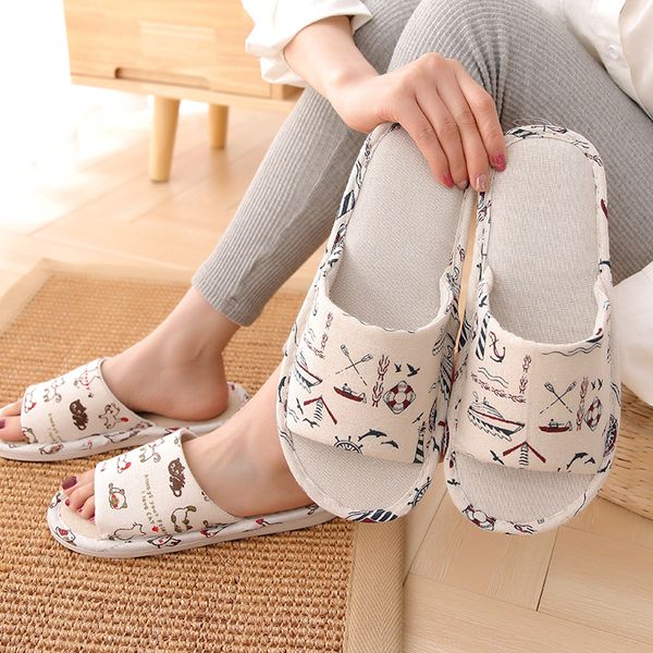 

home linen slippers indoor wood flooring soft thick non-slippery summer summer slippers for male and female couples, Black