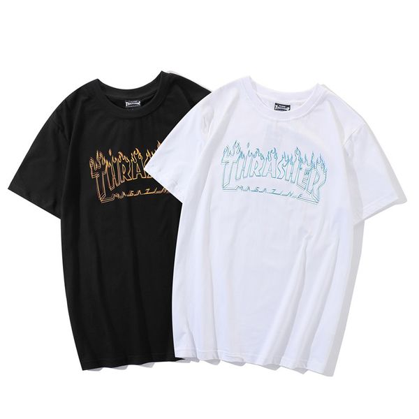 

2019 thrasher мужская футболка мода мужчины женщины luxury mens высокого качества с коротким рукавом скейтборд hip hop t shirt тройники 2 цв, White;black