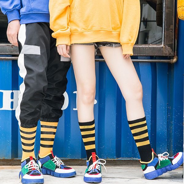 

2020 wild trend sports hip hop stripes black white yellow socks wild cotton couple college wind