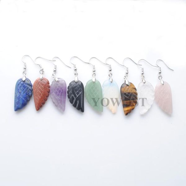 

natural stone hanging earrings for women romantic jewelry amethysts lapis crystal aventurine flourite carved angel wings qbr336, Silver