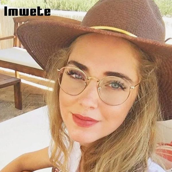 

imwete retro round frame fashion glasses frame computer anti-blu-ray game eyeglasses clear optical mirror, Black