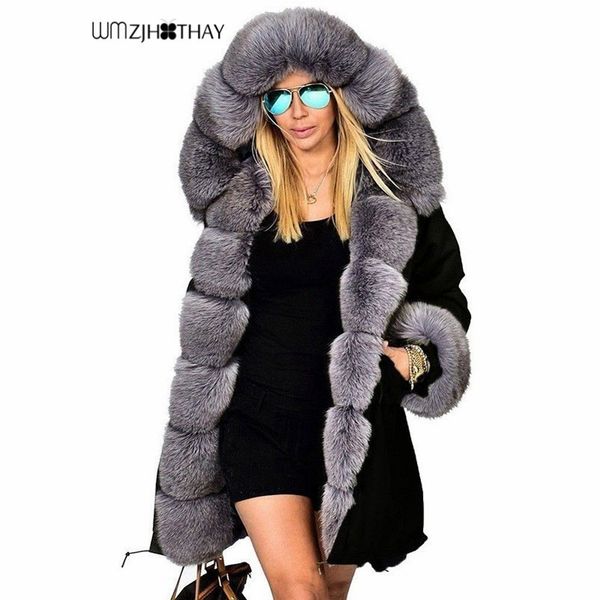 

2019 new fashion winter jacket women warm cotton fleece coat female long hooded parkas imitation raccoon fur collar outerwear, Tan;black