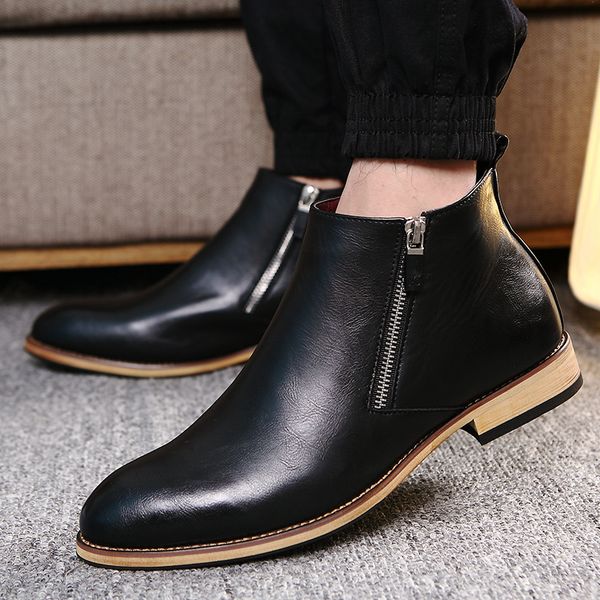

split leather boots men shoes footwear zipper party business oxfords formal dress autumn ankle men boots 789, Black