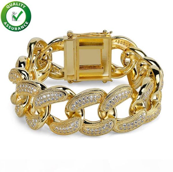 

mens gold bracelets luxury charm bangles gold plated hip hop designer jewelry iced out cz diamond miami cuban link chain bracelet for men, Black