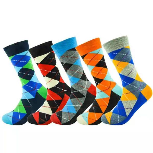 

colorful argyle cotton socks for men brand designer retro check sport high socks running hiking cycling elasticized socks gifts eur 39-47, Black