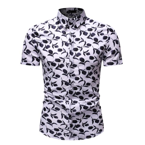 

white floral shirt men beach casual hawaiian shirt 2020 brand new slim fit short sleeve mens dress shirts party holiday, White;black