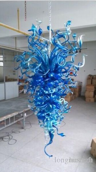 

made in china large frosted blue color handmade borosilicate glass chandelier lightings led litght fixture blown glass chandeliers