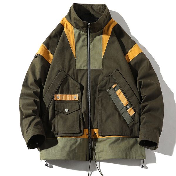 

2020 new men bomber jackets and coats streetwear ribbon style hip hop harajuku windbreaker outwear jp70, Black;brown