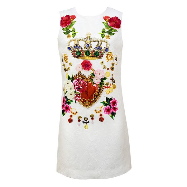 

Runway Designer High Quality Female Vestido 2018 New Fashion Slim White Print Diamond Celebrity Sleeveless Dress Women Summer