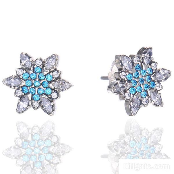 

состязания аутентичных стерлингового серебро 925 синих снежинки серьга логотип signature с кристаллом для серьги pandora ювелирных изделий с, Golden;silver