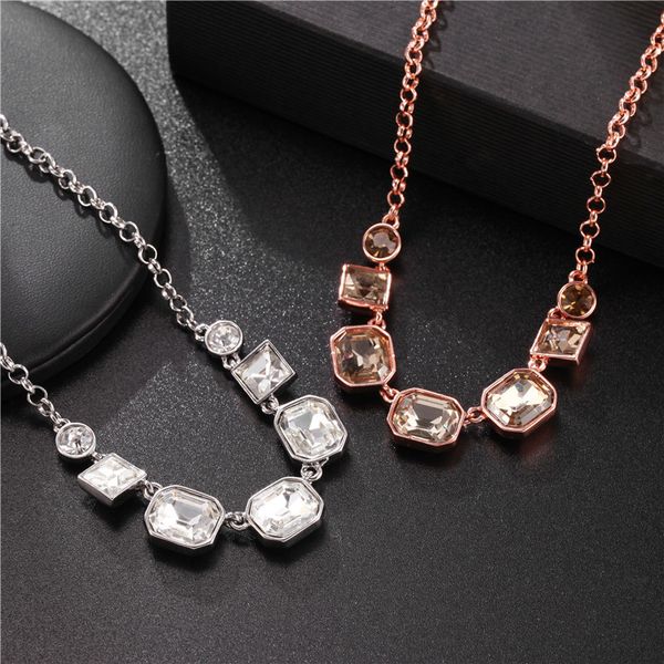 

vintage gray cubic zircon square pendant necklace cute chain women statement maxi rose gold necklace jewelry girl accessories, Golden;silver