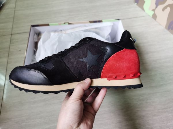 

новый роскошный дизайнер rock stud sneaker shoes женщины мужчины повседневная обувь rock runner trainer party wedding star shoes 35-46, Black