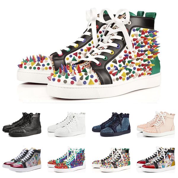 

2019 дизайнерская мода роскошные красные нижние туфли шипованные шипы квартиры заклепки кроссовки для мужчин женщин любителей партии повседн