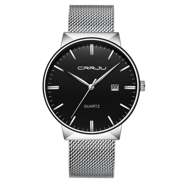 

2019 new fashion big dial women watches crrju brand mesh band watch women ladies fashion dress quartz wristwatches reloj mujer, Slivery;brown