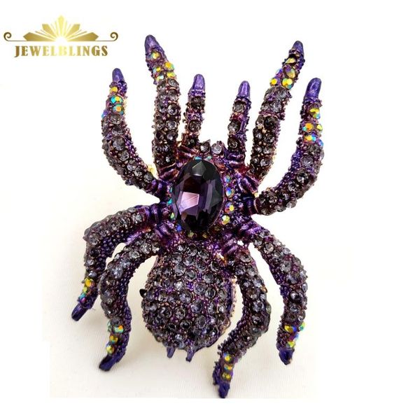 

exquisite ab accent oversize purple rhinestone spider brooches gold tone 8 legged dangerous spider pin halloween costume jewelry, Gray