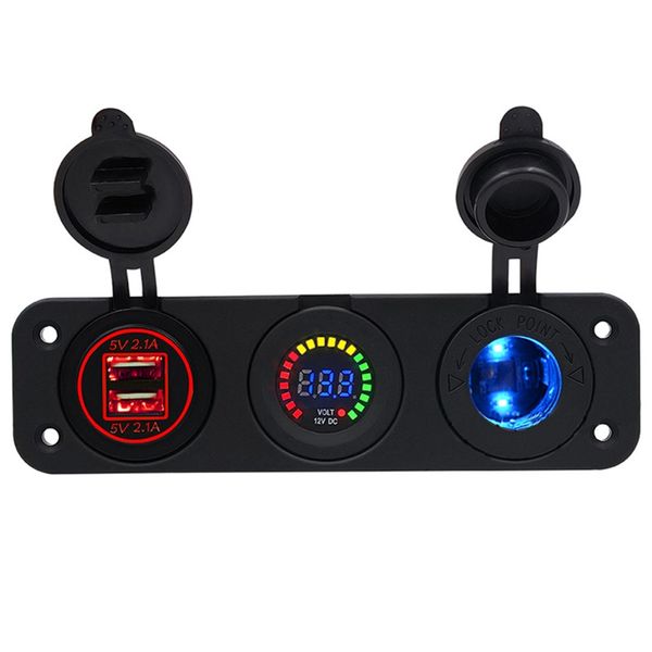 

waterproof dual usb 5v 4.2a motorcycle car charger power supply and voltmeter display and car cigarette lighter socket