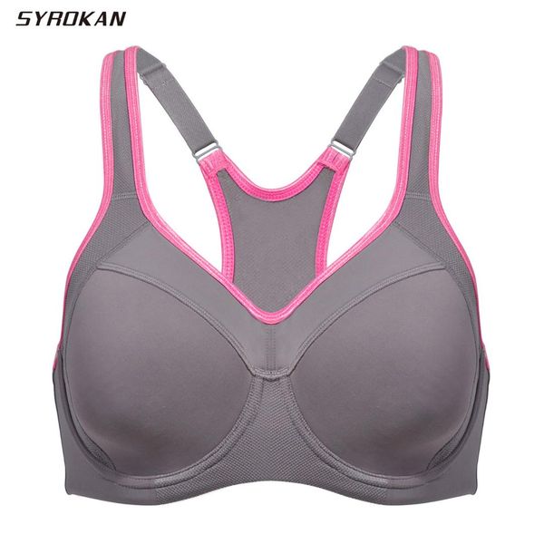 

syrokan women's full support high impact racerback lightly lined underwire sports bra, White;black