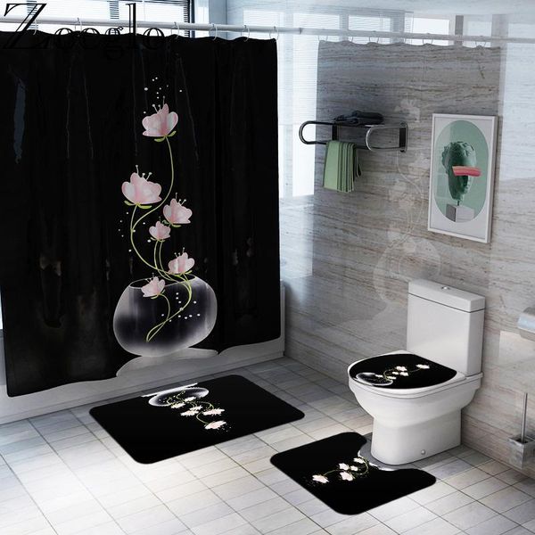 

non slip toilet seat cover bath mat polyester waterproof shower curtain set bathroom carpet home decor bathroom foot mat y200407