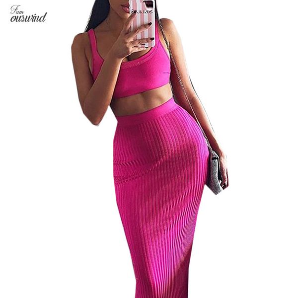 

rose red set piece женщины спагетти ремень рукавов crop top tank и высокой талией midi юбка кусок set элегантный tracksuit, White